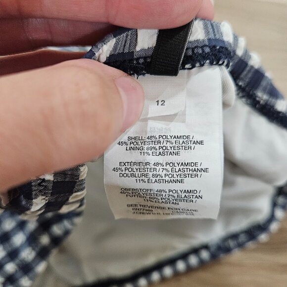 J. Crew Navy Ruched Checkered Bandeau One Piece Gingham Blue Swimsuit White 12 - Picture 7 of 11